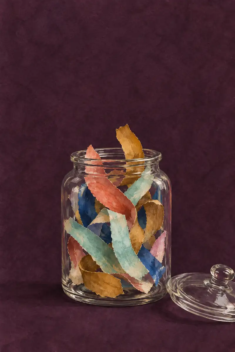 A blue brushstroke escapes a jar of colour and paints its own cage.